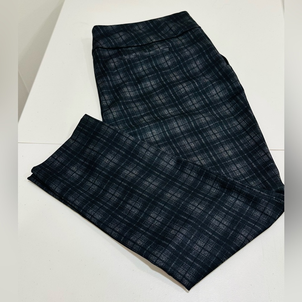 Dalia Womens XL Pull On Ponte Dress Pant Tummy Control Brown Plaid NWOT